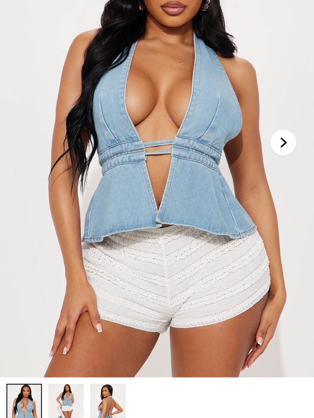 Amazon Light Blue Denim Halter Peplum Tank Top